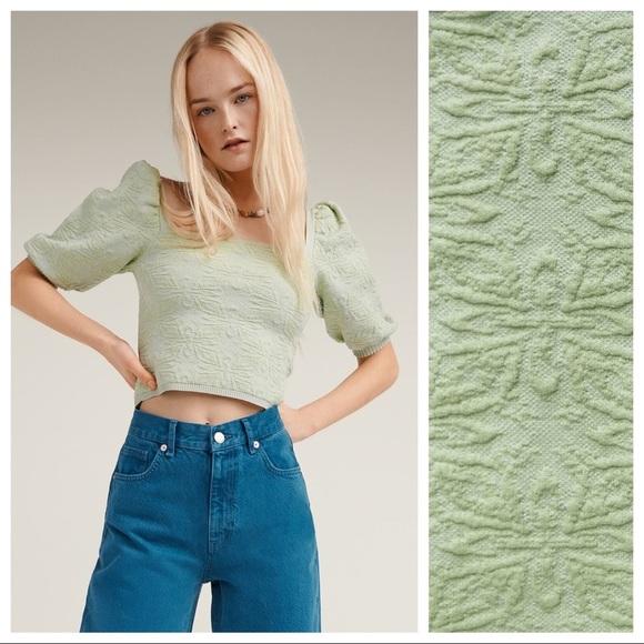 NWT. Zara Green Cropped Jacquard Top. Size M. - Picture 5 of 10
